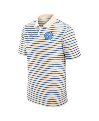 Men's Tan/Carolina Blue North Carolina Tar Heels Striped Primary Logo Performance Polo Shirt