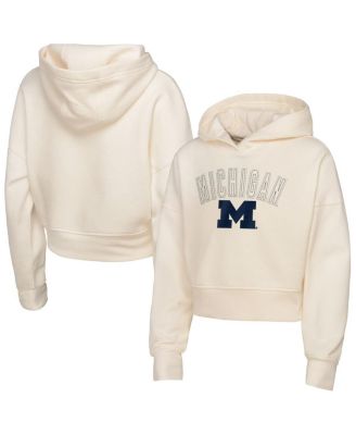 Outerstuff - Big Girls Cream Michigan Wolverines Oversized Blitz Cropped Pullover Hoodie