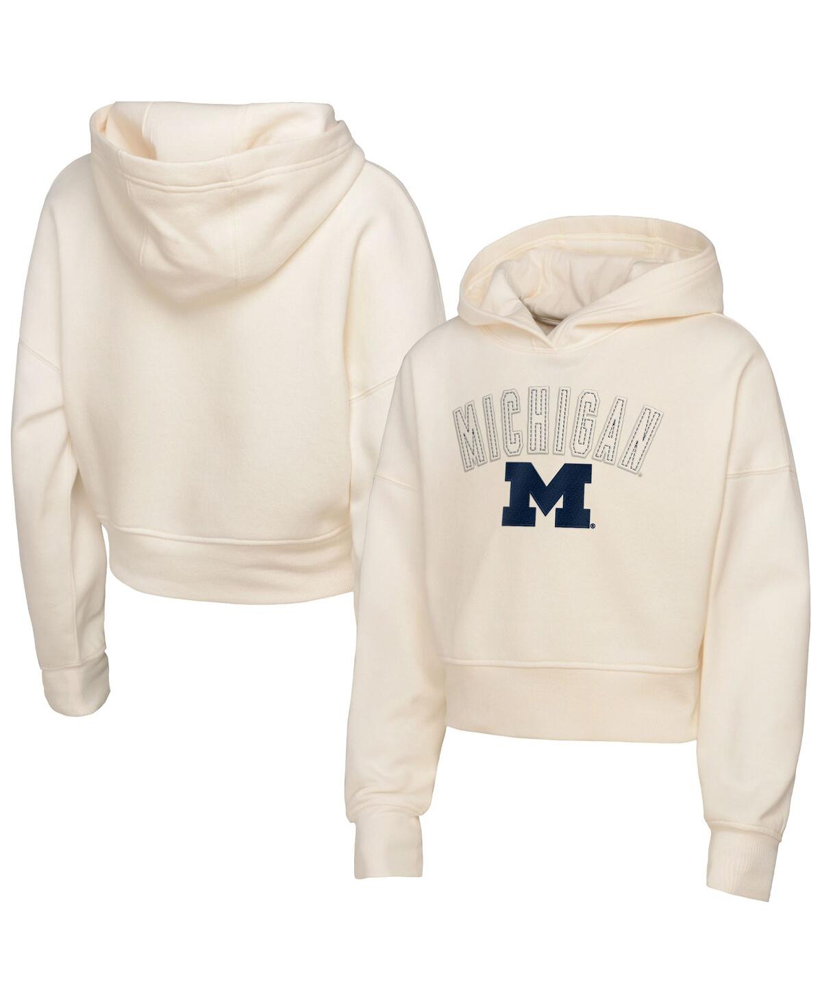 Outerstuff Big Girls Cream Michigan Wolverines Oversized Blitz Cropped Pullover Hoodie In Neutral