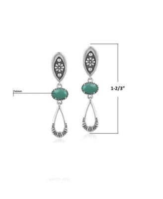 Sterling Silver Green Turquoise Teardrop Double Loop Gemstone Earrings