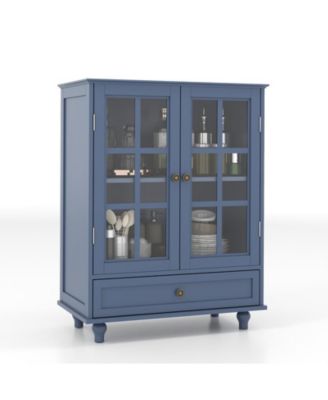 Storage Cabinet with Double Glass Doors and Drawer
