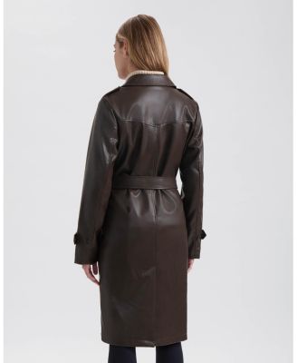 Women's Single Breasted PU Trench Coat