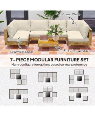 7 Piece Wicker Patio Furniture Set Outdoor Sectional, /