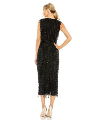 Women's Sleeveless High Neck Beaded Midi Sheath Dress