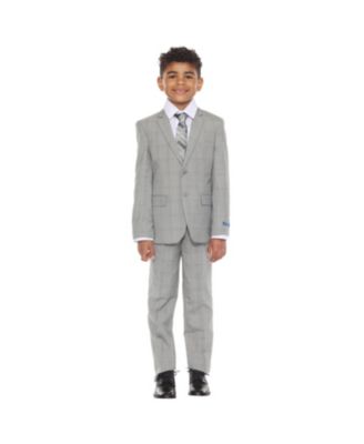 Little Boys 5 Piece Windowpane Suit,Vest,Pants,Shirt and Tie Set