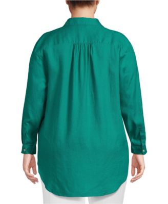 Women's Plus Size Linen Roll Sleeve Oversized Relaxed Tunic Top