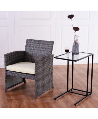 Coffee Tray Side Sofa End Table Ottoman Couch Stand TV Lap W/Glass Top