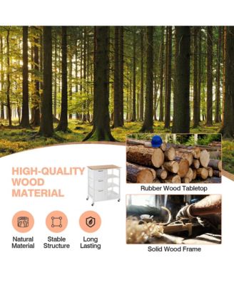 Rolling Kitchen Island Utility Storage Cart w/ 3 Storage Drawers & Shelves