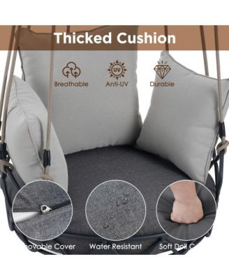 Gray Outdoor Hanging Swing Chair with 8 Inch Waterproof Cushion