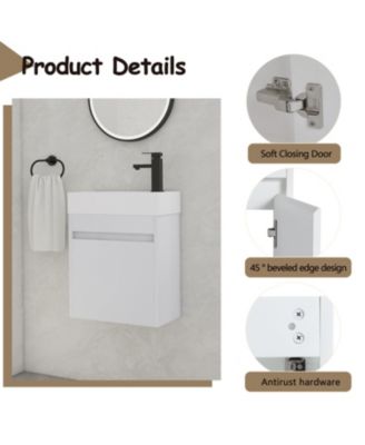 18 Inch Bathroom Vanity with White Resin Sink and Soft-Close Cabinet Door