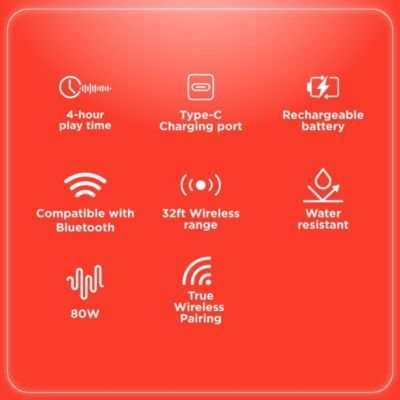 Portable Bluetooth Speaker in Pump Style 80W IPX5 Splashproof RGB Black with TWS For Pairing