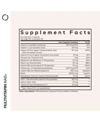 Multivitamin NAD Supplement - NAD+ Energy & Healthy Aging Support - Vitamin D3 K2, P5P, Methylated B12, Alpha Lipoic Acid, Folate, 30 Capsules