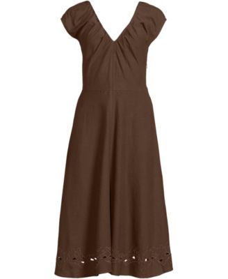 Women's Cotton Blend Short Sleeve Midi Dress with Cutwork