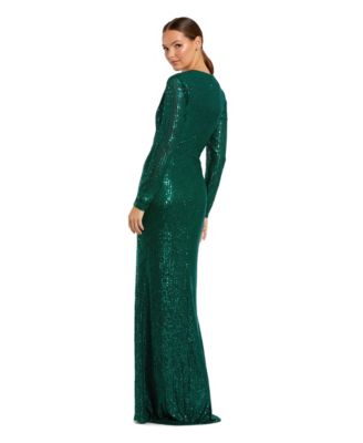 Women's Sequin Long Sleeve High Neck Column Gown