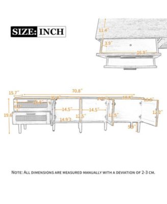 Rattan TV Stand with 3 Cabinets & 2 Drawers Media Console Table for TVs up to 80" with LED Light
