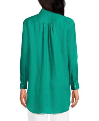 Women's Linen Roll Sleeve Oversized Relaxed Tunic Top