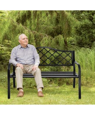 50'' Patio Garden Bench Loveseats Park Yard Furniture Decor Cast Iron Frame