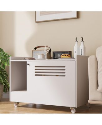 White Hidden Litter Box Cabinet with Storage Bench