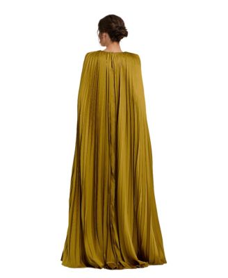 Women's Pleated Charmeuse V Neck Gown With Cape
