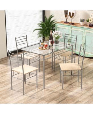 5 Piece Dining Set Table and 4 Chairs Glass Top Kitchen Breakfast Furniture