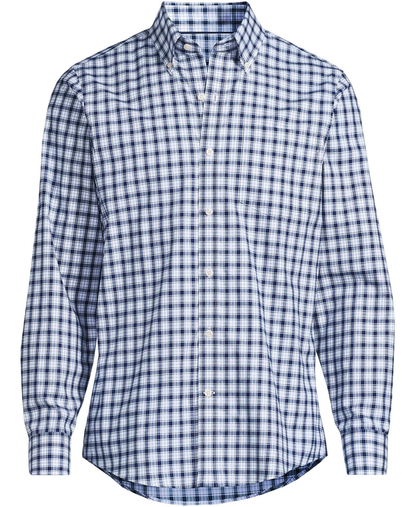 Мужская рубашка Lands' End Tailored Fit No Iron Twill Long Sleeve, цвет: Морской тёмно-синий / Клетчатый — фото 4