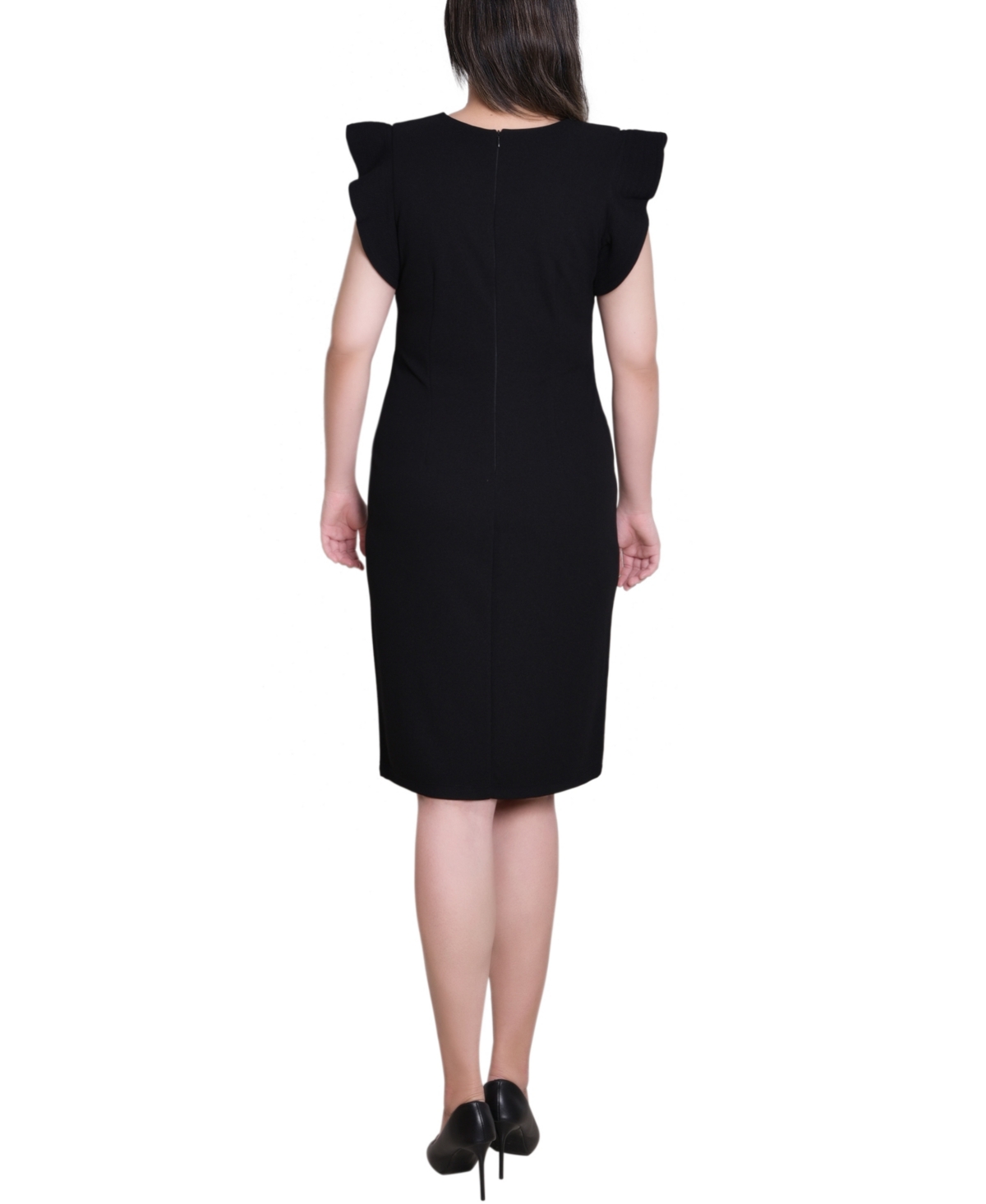 Ny Collection Women's Ruffle Sleeve Scuba Dress In Black