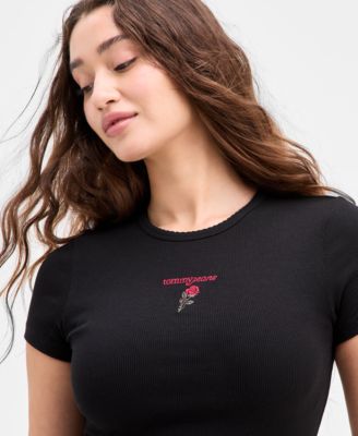 Women's Slim Rose Logo Ribbed Short-Sleeve T-Shirt