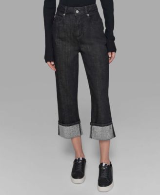 Petite High-Rise Cuffed-Embellished Jeans 