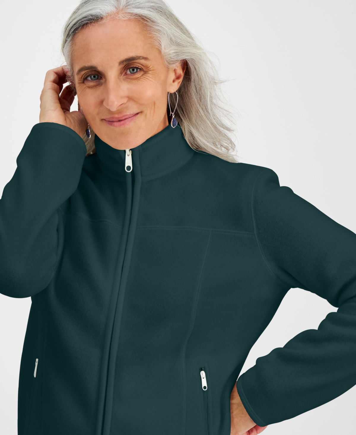 Style & Co Petite Polar Fleece Zip-front Jacket, Created For Macy's In Green