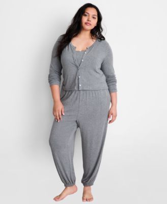 Women's Solid Knit 3-Piece Pajama Set