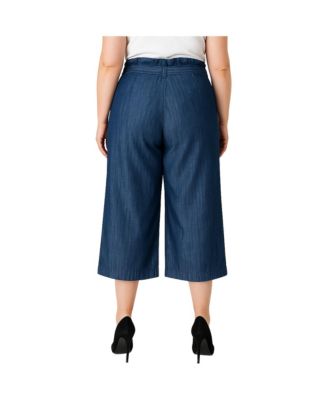 Plus Size Paper Bag Waist Tencel Wide Leg Cropped Pants