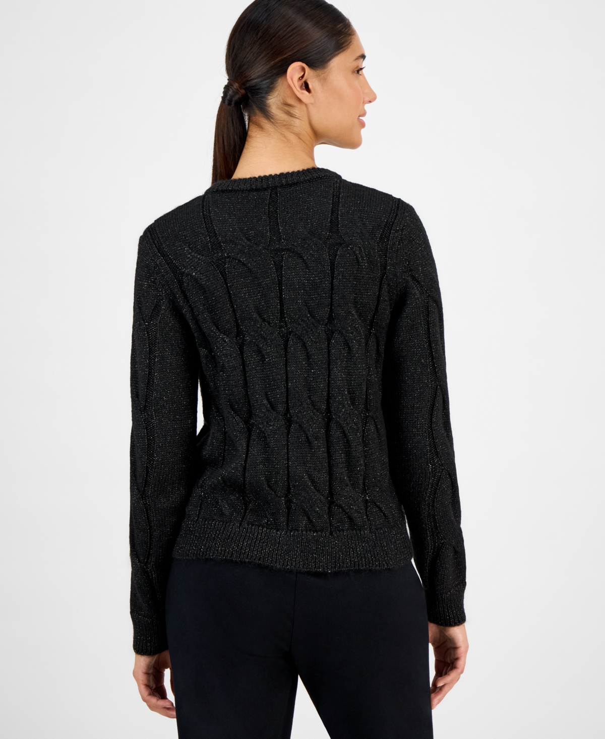 T Tahari Women's Metallic Cable-knit Cardigan In Black