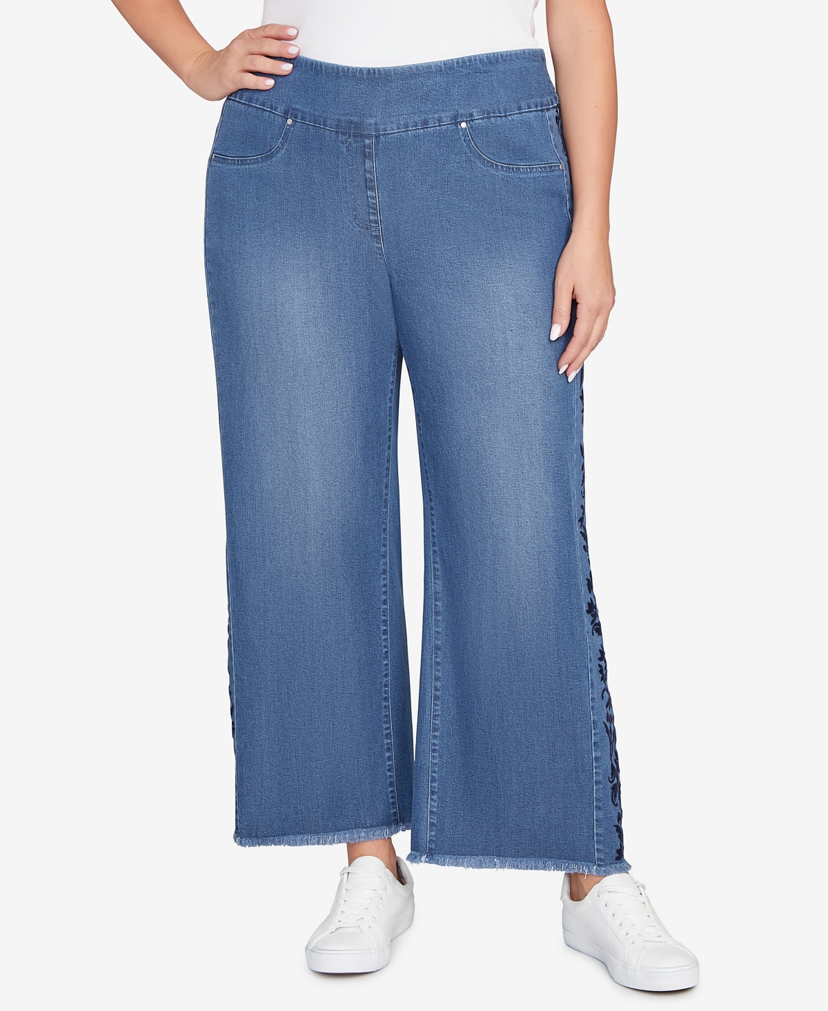 Ruby Rd. Plus Size Flocked Bootcut Ankle Jeans In Blue