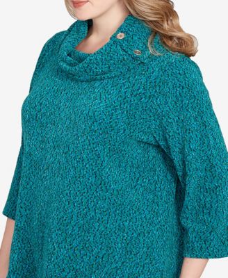 Plus Size Spacedye Chenille Split Cowl Neck Top