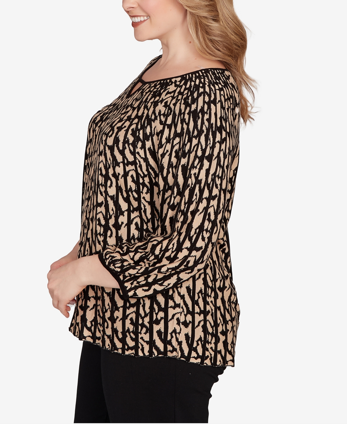 Ruby Rd. Plus Size Gored Texture Animal Print Sweater In Brown