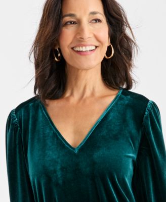 Women's V-Neck 3/4-Sleeve Velvet Dress