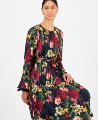Women's Floral-Print Pleated Midi Dress