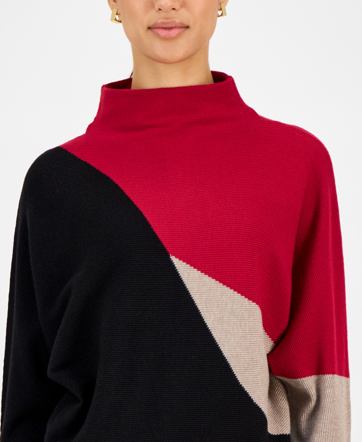 T Tahari Women's Funnel-neck Dolman-sleeve Sweater In Pink