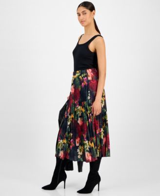 Women's Pleated Printed Midi Skirt
