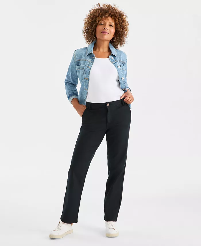 Women's Straight-Leg Knit Twill Pants
