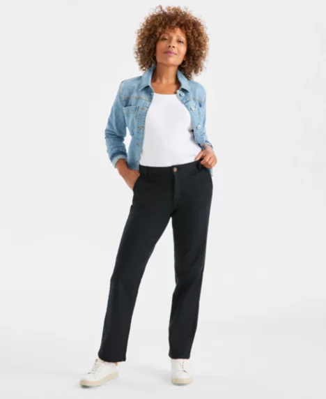 Petite Straight-Leg Twill-Pants - Deep Black