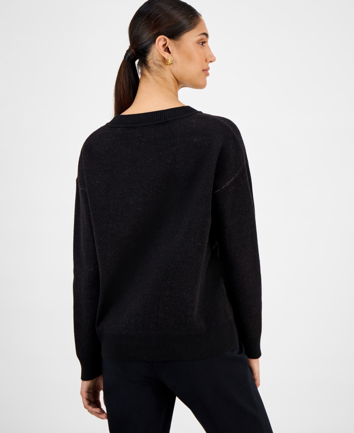 T Tahari Women's Rose-print Crewneck Sweater In Multi