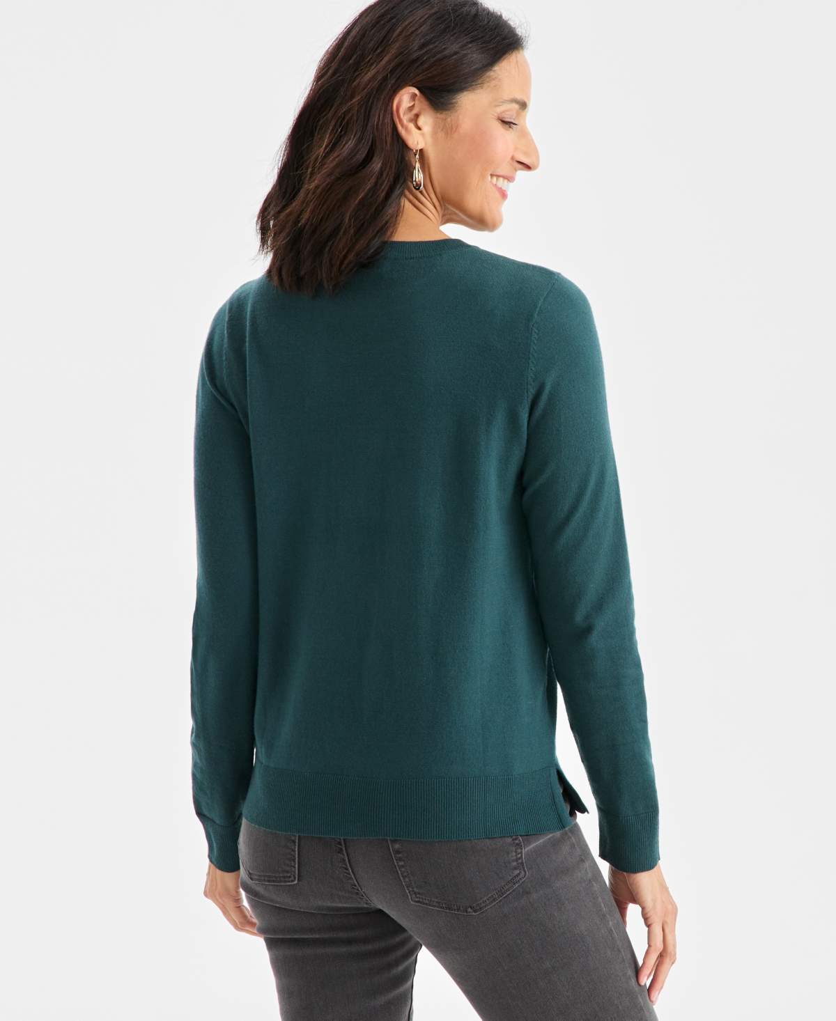 Style & Co Petite Crew-neck Sweater, Created For Macy's In Green
