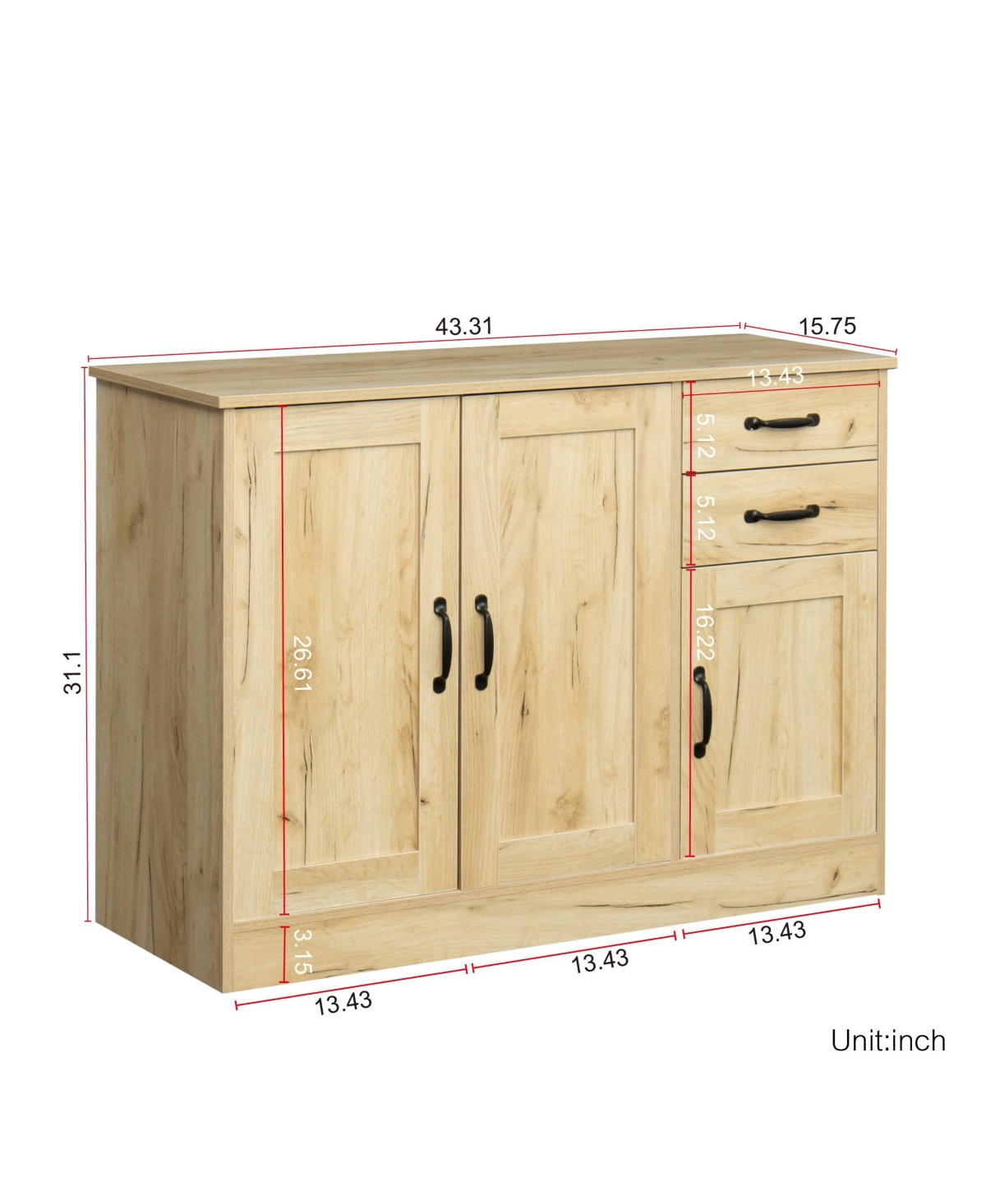 Casainc Modern Wood Sideboard with 2 Doors, 2 Drawers and Central Storage for Entryway or Dining