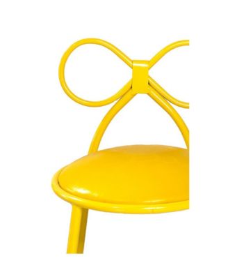 Metal Kids Bow Chair With Yellow Vinyl Seat Cushion, Set Of 4