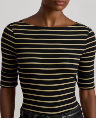 Petite Metallic Striped Boat Neck T-Shirt