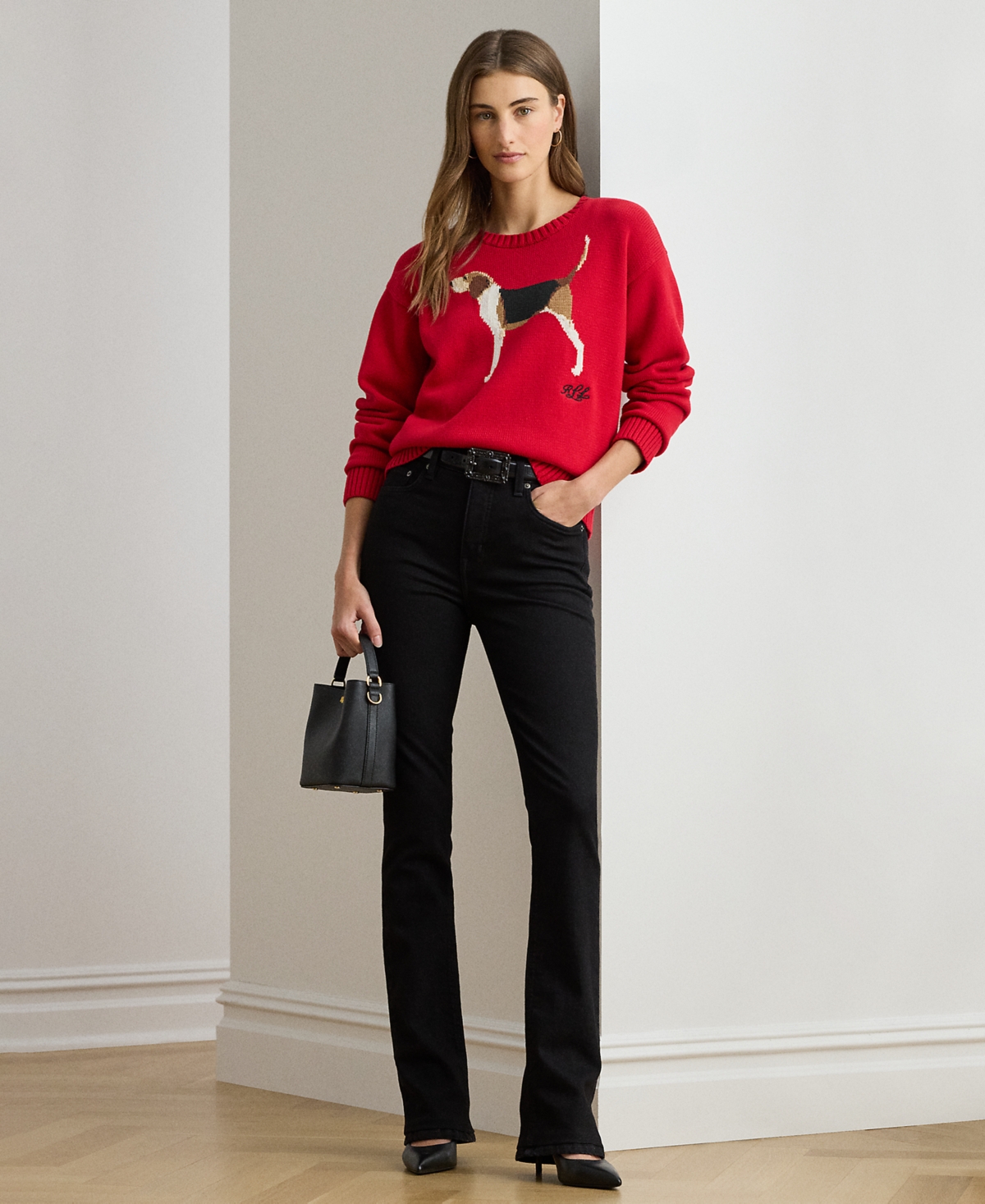 Ralph Lauren Petite Intarsia-knit Crewneck Sweater In Red