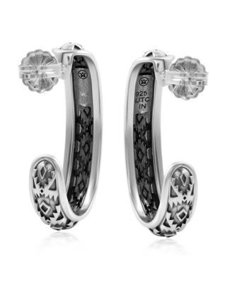 Sterling Silver Patterned J-Hoop 1 Inch Earrings