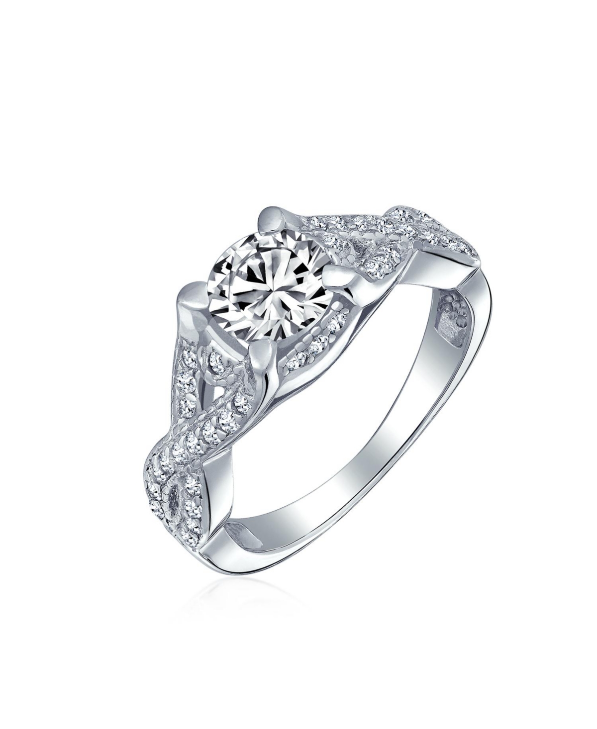 Bling Jewelry 2CTW Round Solitaire Cubic Zirconia Promise Ring Set Cz Pave Filigree Band Sterling Silver