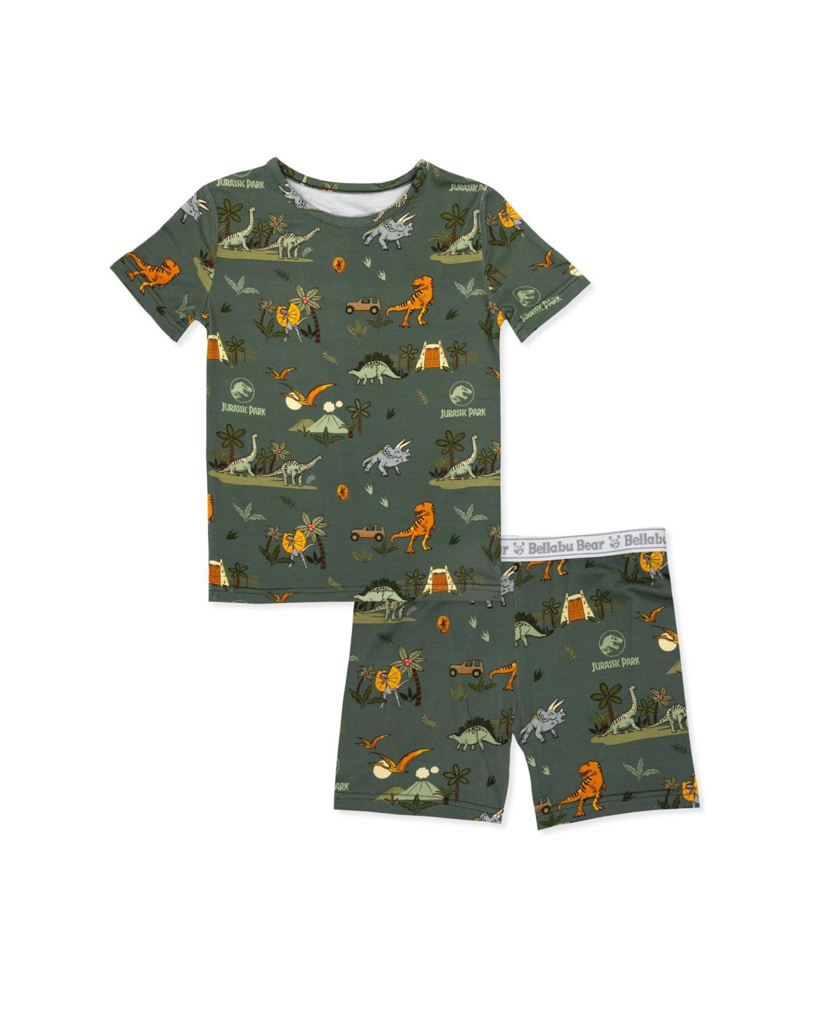 Bellabu Bear Unisex Jurassic Park: Tracker Kids 2-piece Short Sleeve & Shorts Pajama Set In Green